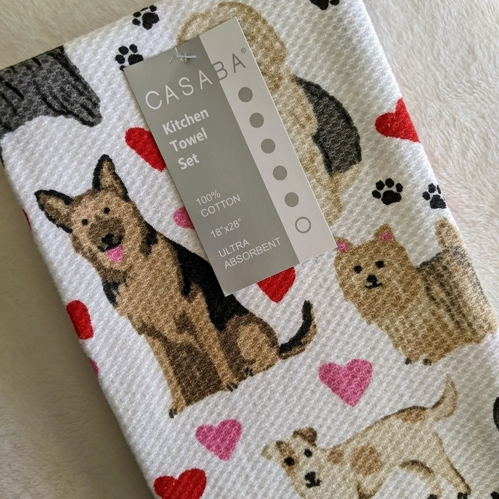 Boston Terrier Frenchie Various Dogs Hearts Set of 2 Kitchen Towel Set Multi NWT